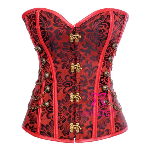 Outwear Red Steel Boned Ring Buckle Overbust Strapless Corsets