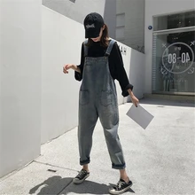 Женские потертые ретро джинсовые комбинезоны Harajuku стиль отверстие светло-голубой дикие талии свободные джинсовые брюки уличные хипстеры хип-хоп джинсы