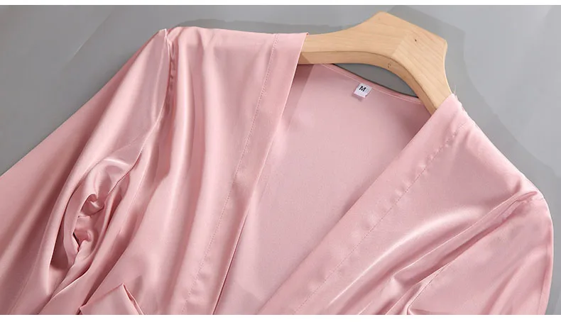Queenral 3PCS Pajama Sets Women's Sleep Lounge Sleepwear Spring Sexy V-neck Nightwear Satin Silk Long Sleeve Home Wear Female   8
