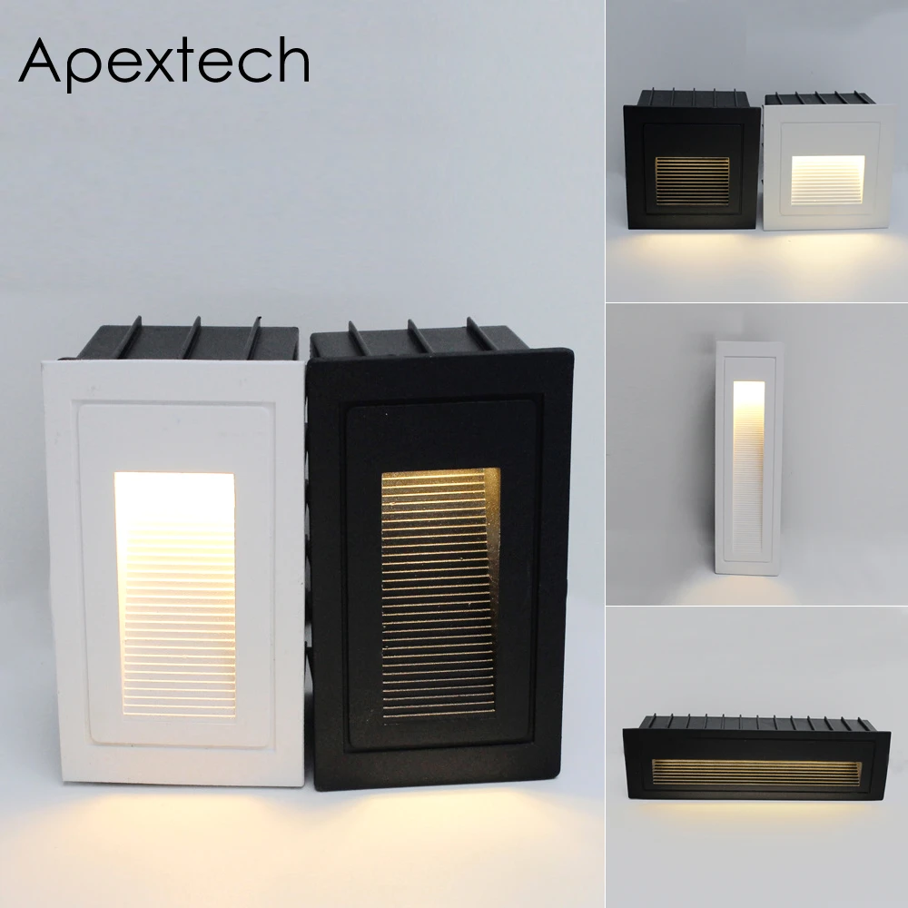 Apextech Outdoor Wall Lamp LED Step Lights Embedded Deck Pathway Yard Stair Light Recessed Corridor Wall Lamp White Black