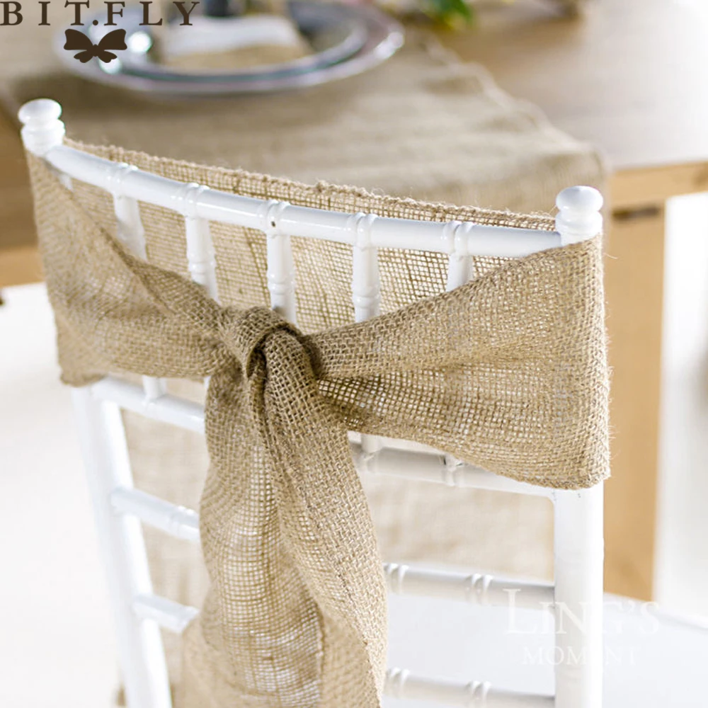 BIT.FLY 5Pcs/lot Vintage lace Burlap Chair Sashes Bow Ties