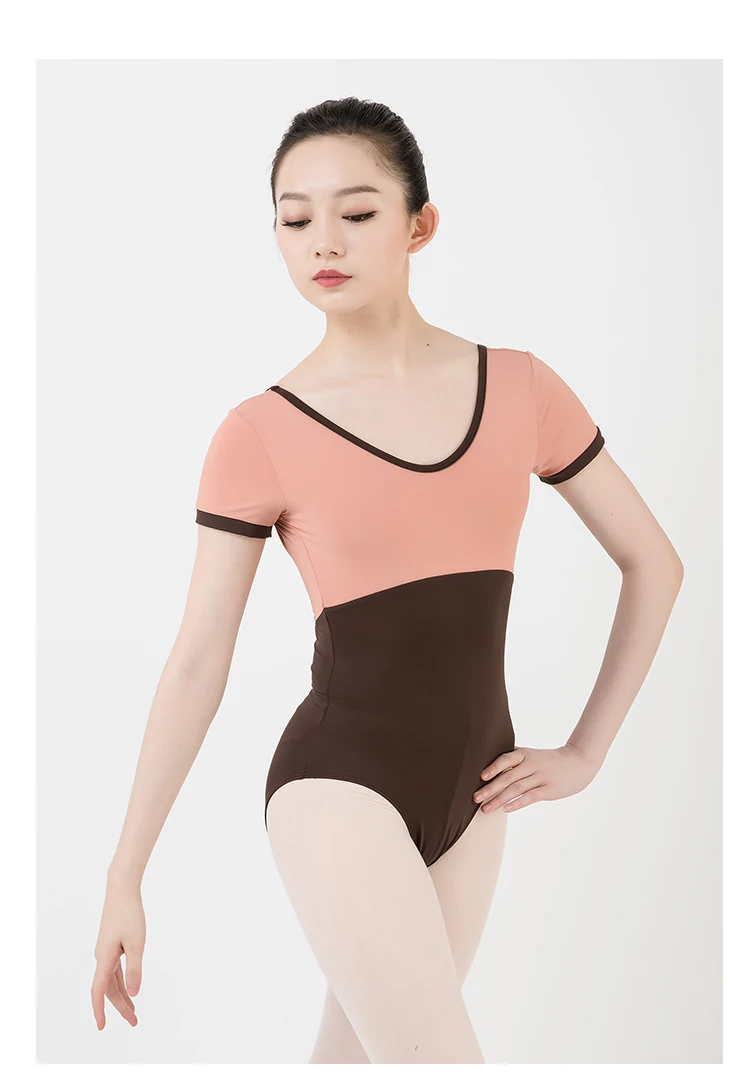 Женский танцевальный костюм с коротким рукавом балетное обучение балетное, гимнастическое трико двухцветный сшивание Купальник для танцев рыба-красота 3555