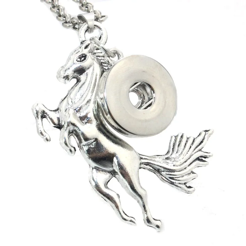 

18mm Snap Button Horse Pendant 60CM Necklace Charms Fashion Rhinestones Snaps Button DIY Jewelry Gift For Women 9893