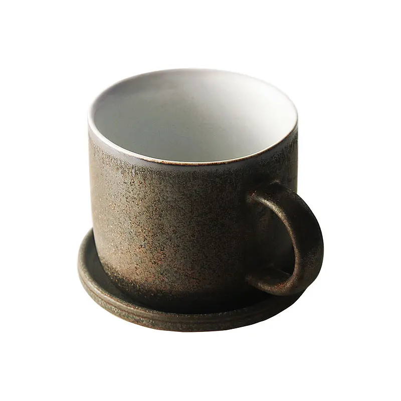 Японский стиль ретро кофейные чашки и блюдца керамические коричневые черные керамические индивидуальные чашки с рукояткой подарки на день рождения Мороз 290cc