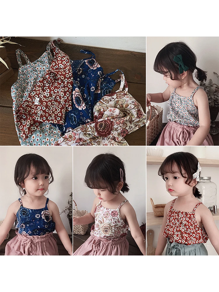 

Girl Sling Top Summer Thin Outside Wearing Vest Little Baby Shredded Flower Sleeveless Cotton Shirt Cloth Children Suspender Top