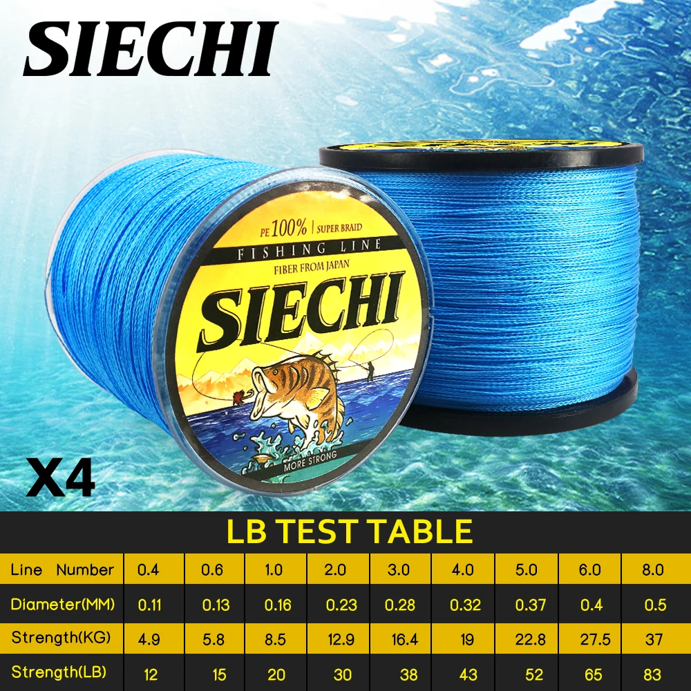 SIECHI японская ПЭ рыболовная плетеная леска 300 м 500 1000 4 пряди 10 20 30 40 50 60 70 80 LB синяя