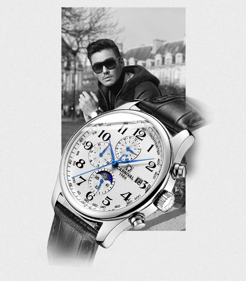 Оригинальные карнавальные модные мужские часы от ведущего бренда, многофункциональные автоматические часы, мужские водонепроницаемые светящиеся механические часы с календарем