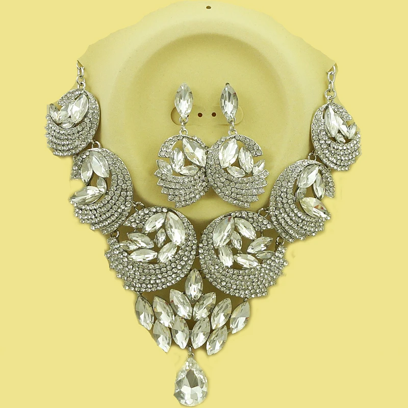 Африканские золотые драгоценности набор ювелирных изделий для женщин большое ожерелье цвета камень ювелирные изделия серьги ожерелье Дубай ювелирные наборы