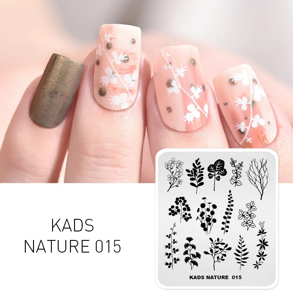 KADS Stamping Plate Nature 015 Leaves Plants Design Image Template Nail Stencil Templates Nail Mold Stencils 4