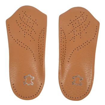 

1 Pair Unisex 3/4 Length Leather Arch Support Orthopedic Insoles Flat Foot Valgus Corrector Insert Shoe Pads Brown - L