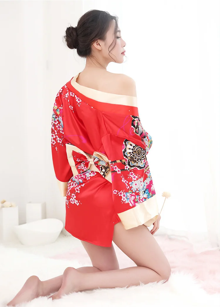 Женское Kawaii нижнее белье кимоно японская форма черный красный вишневый цвет кимоно с большим бантом сексуальная ночная рубашка Нижнее белье дропшиппинг