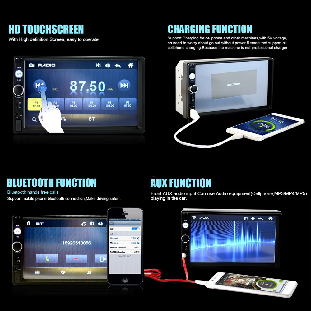 AMPrime 2 Din автомагнитола " сенсорный экран автомобильный аудио стерео видео мультимедиа MP5 плеер FM/USB/AUX/Bluetooth Камера 7010B Универсальная