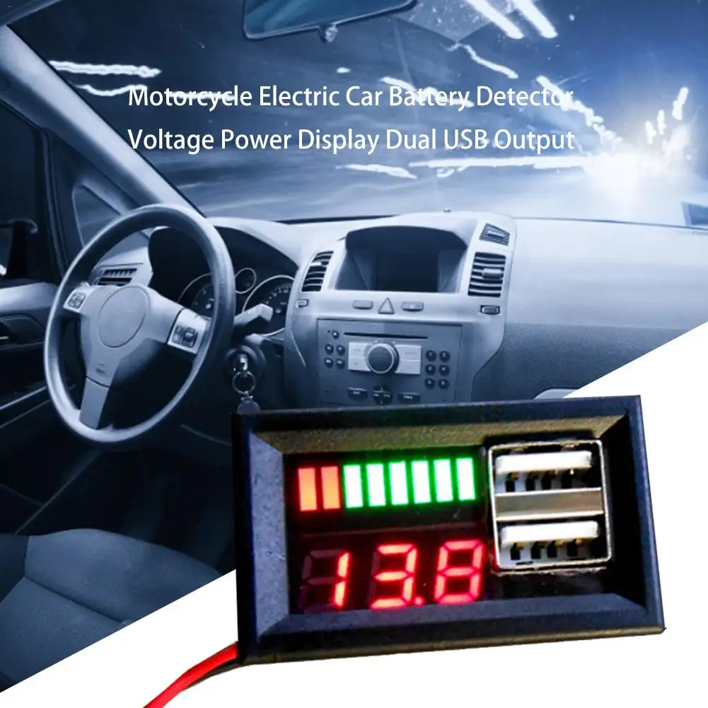 Motorcycle Electric Battery Capacity Indicator Voltage Power Display Dual USB Output Digital Voltmeter Voltage Tester Monitor