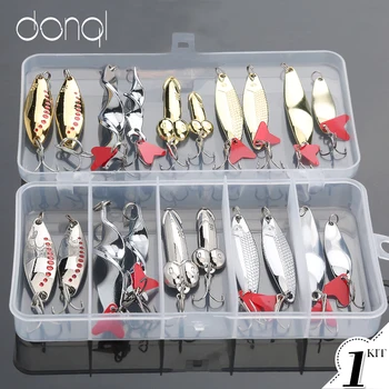 

DONQL Spoon Fishing Lures Set Mixed Colors Bait Kit Metal Lure Sequins DD Fishing Lures with Box Treble Hooks Fishing Tackle