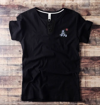 

Free shipping summer men Tees plus size 2XL-8XL Linen cotton t shirt v-neck Casual short-sleeve Chinese style T-shirt hiphop