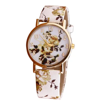 

Hot sale Fashion Flower Patterns PU Leather Band Analog Quartz Vogue Wrist Watchesreloj mujer jack