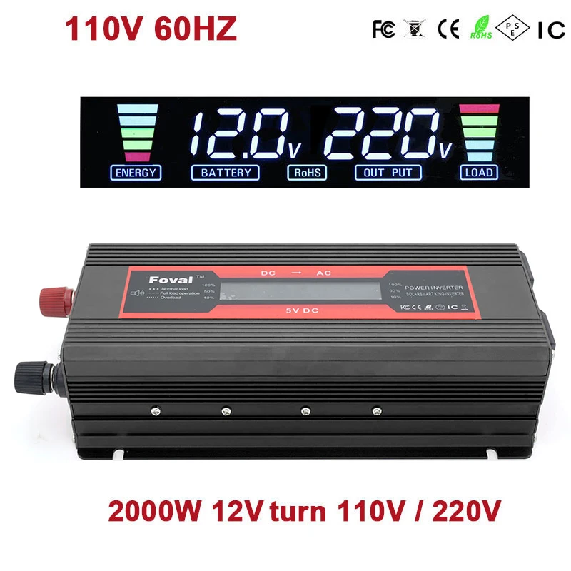 

VEHEMO DC12V To AC110V/220V Converter Adapter Vehicle Car Inverter Auto Inverter Outdoor Solar Power Inverter Charger