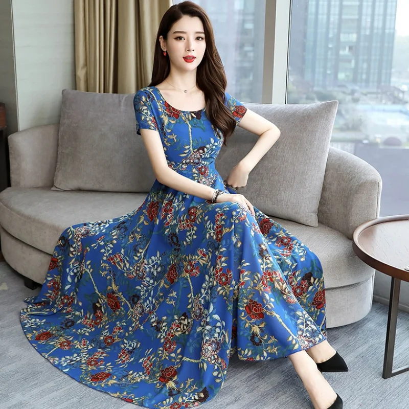 

Summer Floral Mixi Dress Women's Short Sleeve Plus Size Elegant A Line Dress Boho Casual Beach Dress Party Dress Vestidos