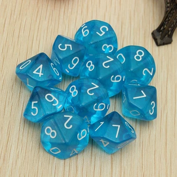 

2x 10-Dices D10 Ten Sided Gem Dice Die for RPG Dungeons&Dragons Board Table Games Transparent Blue