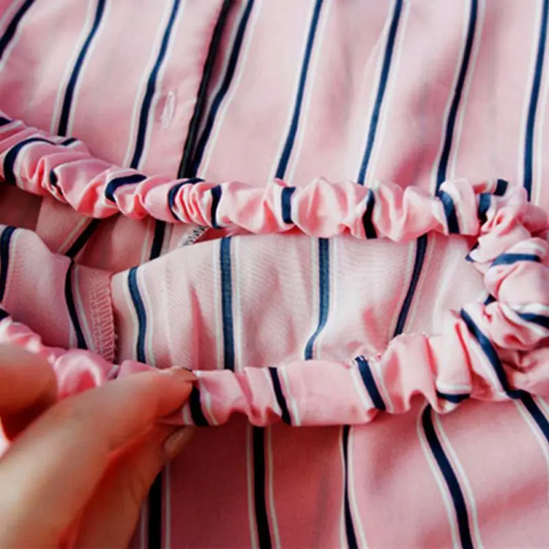 Summer Women Pajamas Turn-down Collar Sleepwear 3 Piece Set Shirt+Shorts Striped+Headdress Casual Pajama Set pijama de mujer