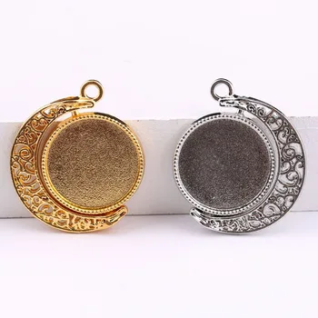 

onwear 5pcs rotating cabochon base settings 18mm dia blank pendant tray diy jewelry bezels for necklace making gold plated