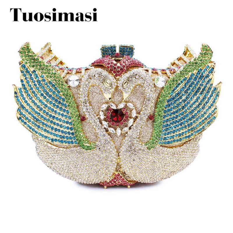 

2017 new arrival colorful sweet swan evening clutch bags party bags crystal ladies clutch purses women day clutch bag(88141A-G2)