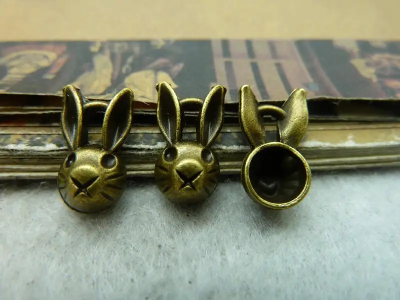 50Pcs Antique Bronze Rabbit Head Charm DIY Jewelry Makingin Charms