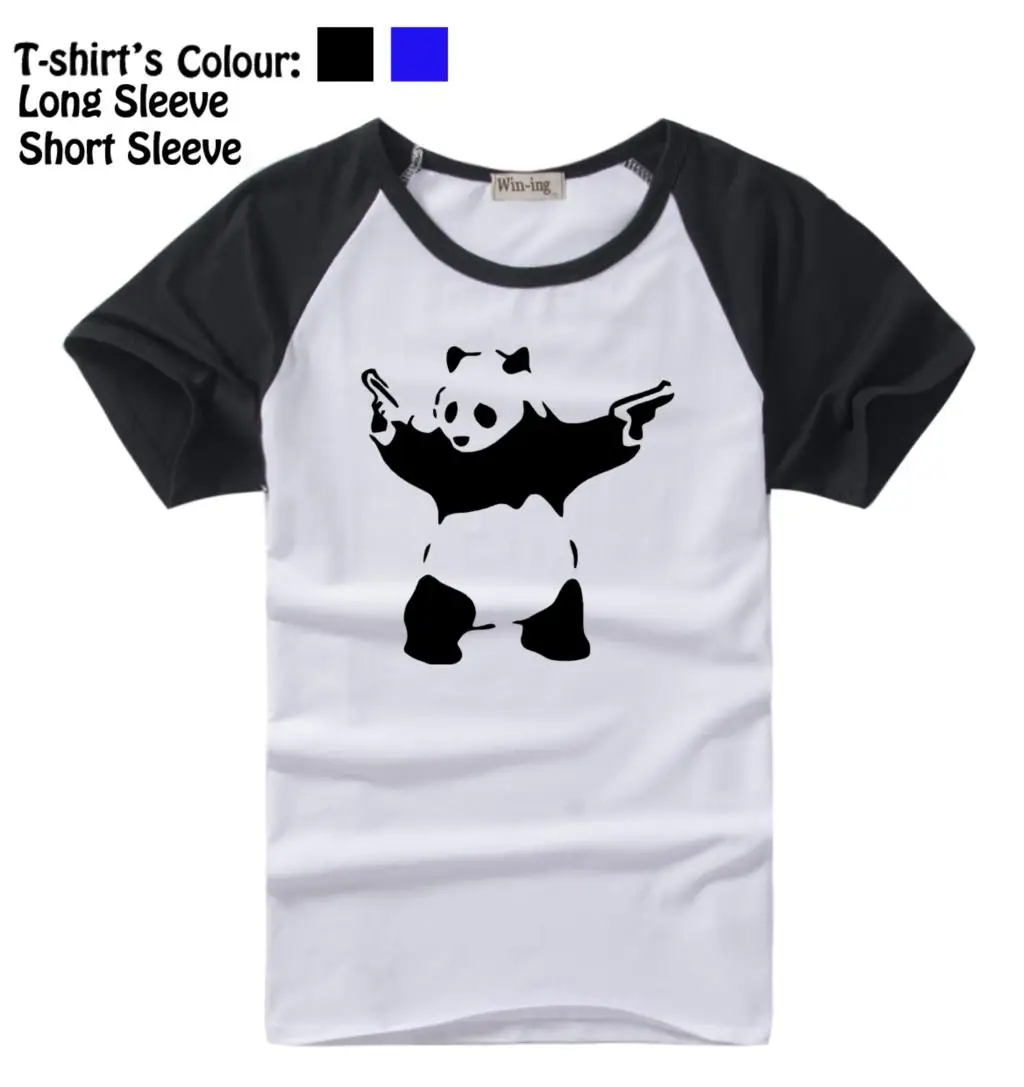 

BANKSY KUNG FU PANDA GUNS MOVIE FILM Design Pattern Long Short Sleeves T-Shirt Men's Boy's Tee Tops Black or Blue Sleeves