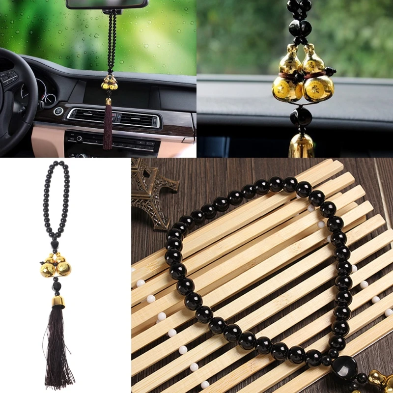 

QILEJVS Gold Plated Double Gourd Amulet Gift Pendant Car Rear View Mirror Decor