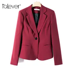 Для женщин Повседневное тонкий офисный блейзер верхняя одежда певица Кнопка Красный Формальные Блейзер Куртка осень костюм дамы пальт