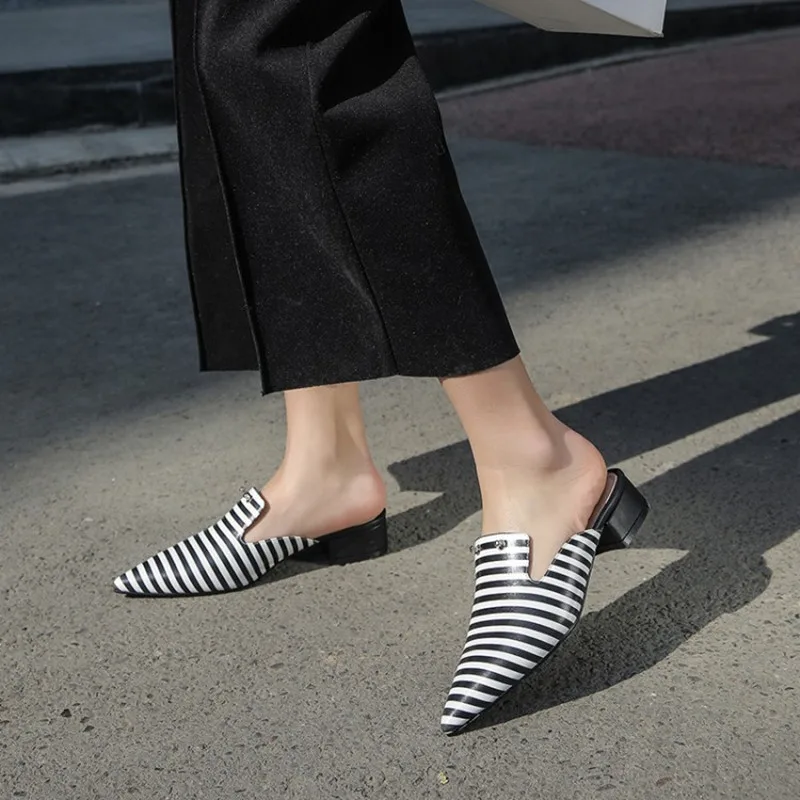 Las Otoño Zapatos Slip rojo Zapatillas De Mulas Prova Primavera Diapositivas Cebra Del Planos Mujer Moda stripe en Negro Impresión Pie Dedo Perfetto w7qpX4AZ