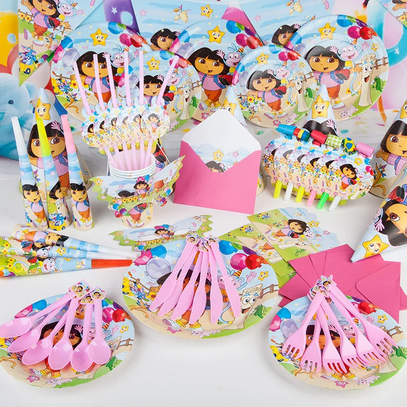 Party supplies 78PCS for 6persons DORA THE EXPLORER theme party birthday decoration super set | Дом и сад