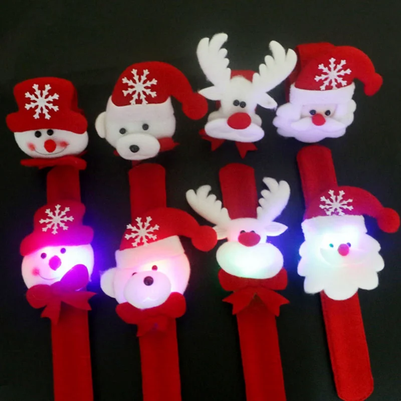 Рождественский светодиодный светящийся браслет с блестками и изображением снеговика, медведя, лося, Санта-Клауса, рождественские и новогодние вечерние украшения