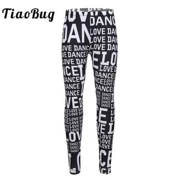 

TiaoBug Children Girls Letters Printed Dance Pants Leggings Ballet Dance Stage Gymnastics Sports Workout Pants Kids Dance Wear