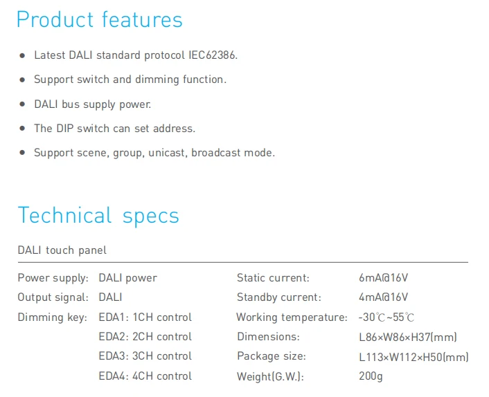 LTECH LT-404-5A DALI светодиодный затемняющий драйвер, DC12-24V вход; 5A * 4CH Max 20A выход; DALI/кнопочный сигнал вход480W