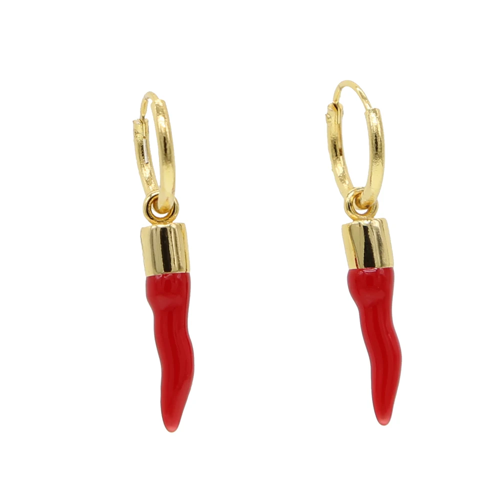 Gold Filled delicate cute red enamel little chilli hoop earring women girl summer new style fashion jewelry unique earrings