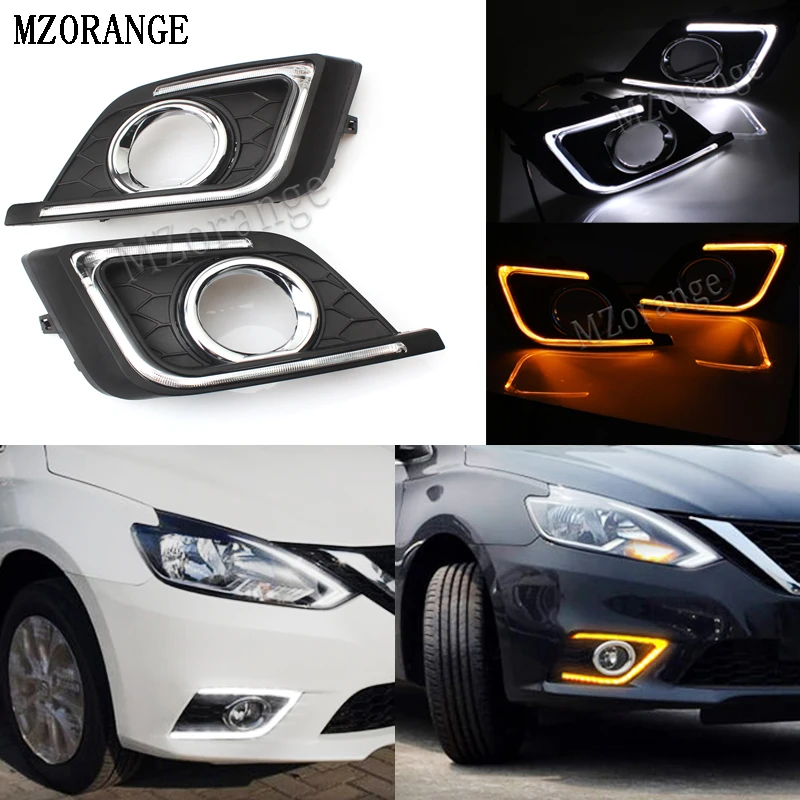 

MZORANGE LED DRL Daytime Running Light For Nissan Sylphy Sentra 2016 2017 Yellow Turn Signal Wireless Switch Dimmer Function