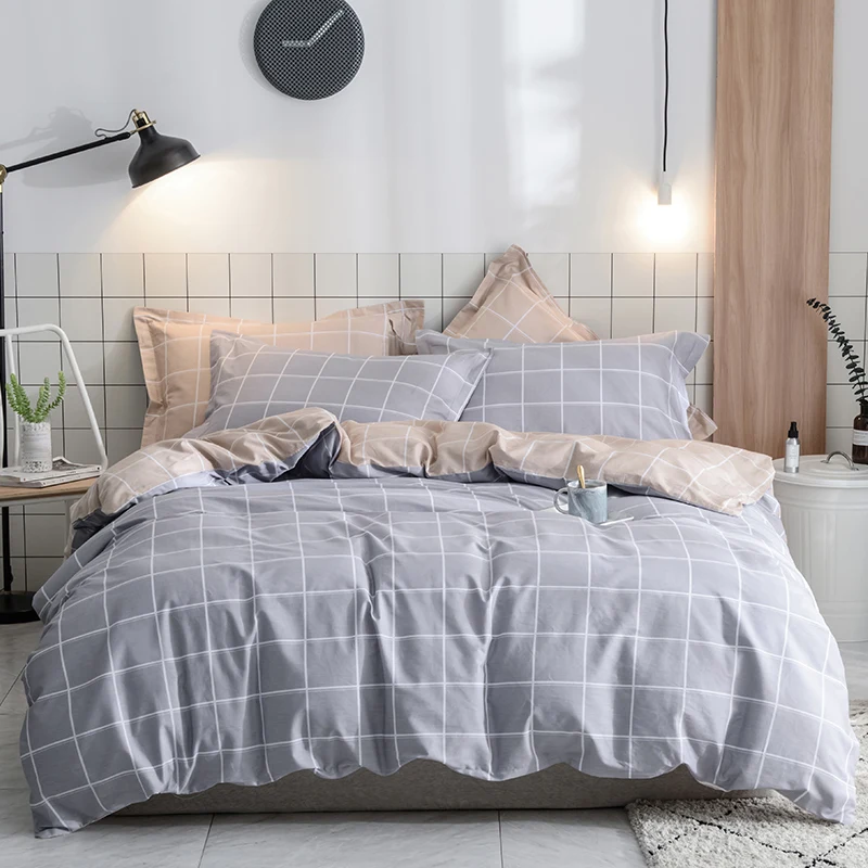 

Simple Gray-White Checked Pattern Sheet Pillowcase Bedding Set 3/4pc Duvet Cover Set Bedding Sets Twin Full Size Bedlinen Cotton