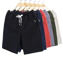 2019 summer men's cotton casual shorts large size S-5XL men's solid color cotton and linen straight casual sports beach shorts