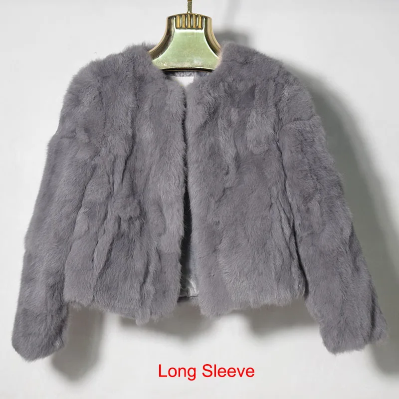 Хит, настоящий мех кролика, пальто для женщин с круглым вырезом, модное натуральное пальто из натурального кроличьего меха, зимнее женское меховое короткое пальто, одноцветные куртки - Цвет: Gray2
