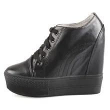 Новая модная пикантная повседневная обувь на высокой платформе со скрытым высоким каблуком Женская Осенняя обувь со шнуровкой, увеличивающая рост