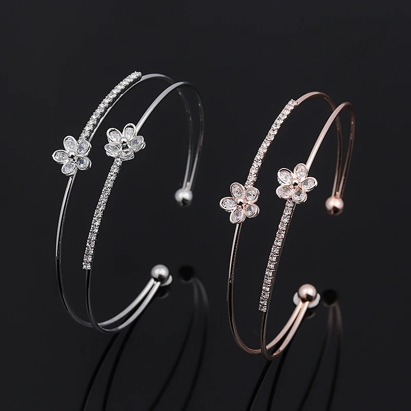 Брендовые Модные Двухслойные Стразы CZ wrap манжеты браслеты для женщин девочек цветок свадебные Pulseiras ювелирные изделия подарок