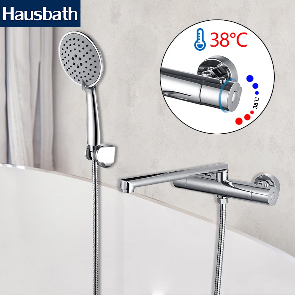 

Thermostatic Faucet Mixer Tap With 5 Function Shower Chrome Finishing Bathroom Temperature Control Ceramic