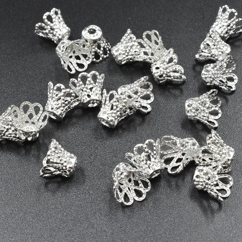 

FLTMRH 50pcs 7*8mm Vintage Gold Silver Color Alloy Bead Caps Hollow Out Flower End Caps Jewelry Making Findings Component