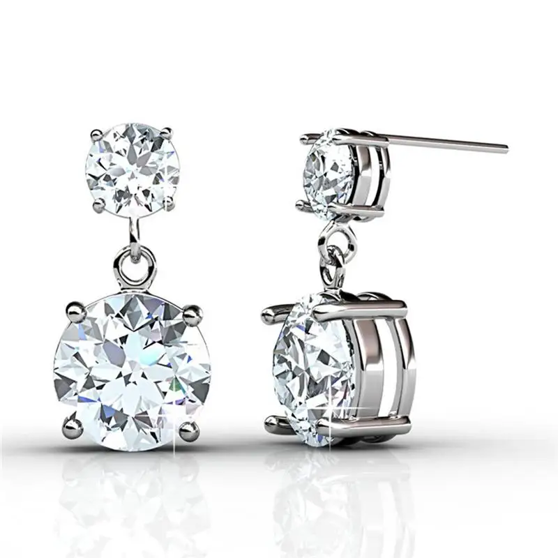

2019 Newest Clear Rhinestone Zircon Stud Earrings For Women Pure 925 Sterling Silver Piercing Earrings Jewelry Wedding Gifts