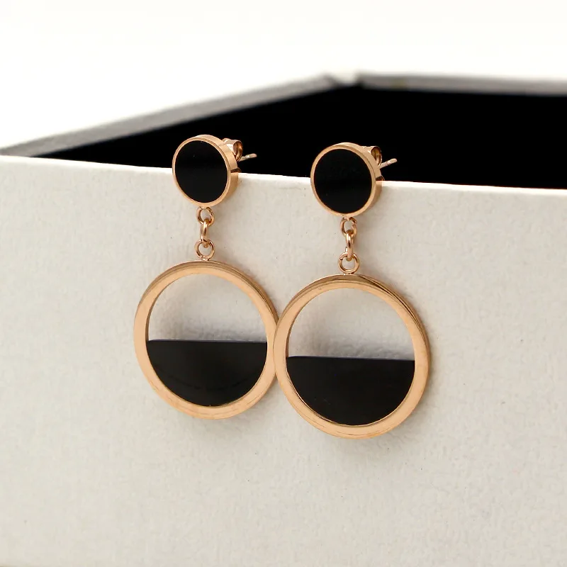 BLACK SESAME brand black half circle Stud earrings for women engagement jewelry Stainless Steel
