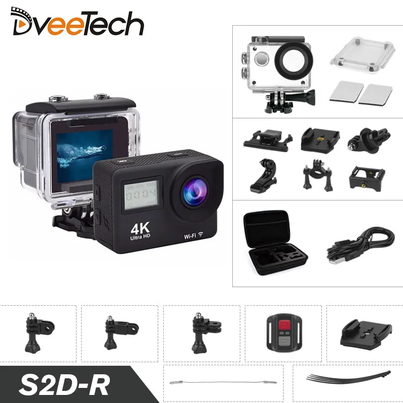 

Action Camera 4K Wifi Waterproof 2.4G Remote Control Dual Screen Sport Camera 1080p Full HD Underwater Cam Helmet Camera S2D-R