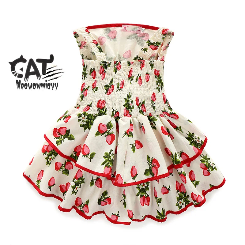 

Baby girls dresses 2017 new baby clothing sweet cute strawberry slip pleated costume for girls summer infant party dress