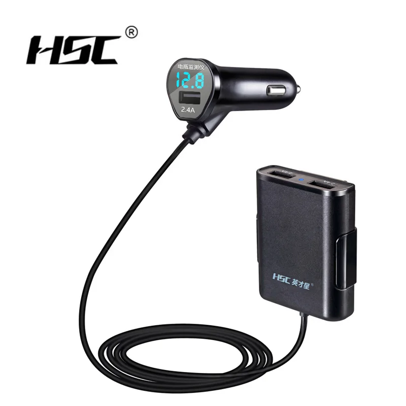 HSC 12-24 V Выходное автомобильное зарядное устройство для мобильного телефона Быстрая зарядка спереди/сзади 3 USB Автомобильное прикуриватель с Вольтметр с синей led-подсветкой