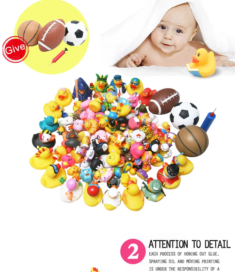 20pcs/50pcs Multi styles Rubber Ducks Bath Toy Baby Shower Water toys Pure Natural Cute Rubber Ducky for Baby Kinder Toys